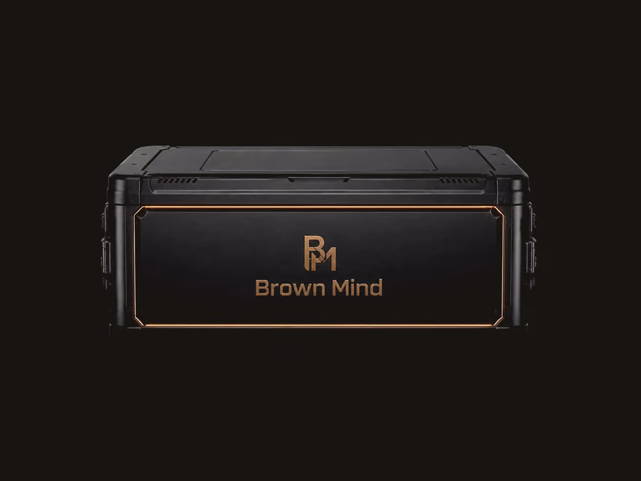 A BrownMind flight case opening to reveal the automation systems inside.